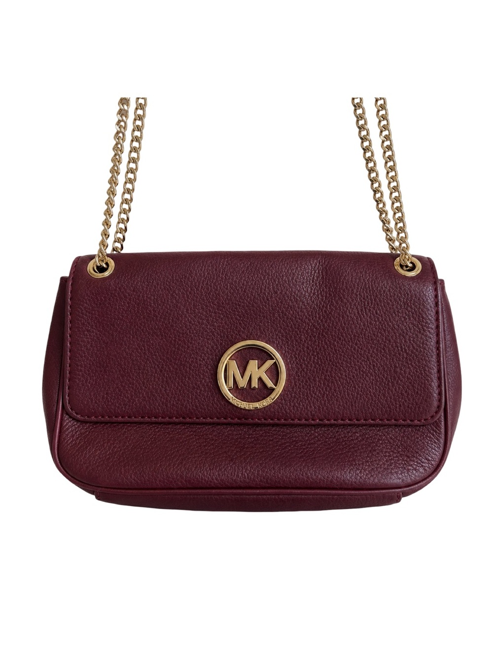 Michael Kors Fulton Purse Burgundy Pebbled Leather Gold Hardware